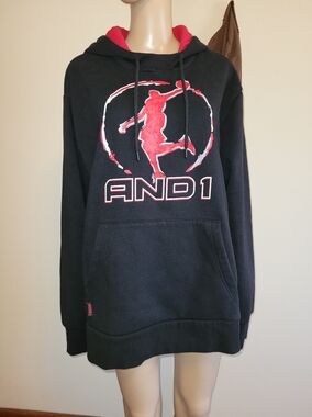 And1 Black Hoodie with Red Logo and Hood Lining.  Size XL.